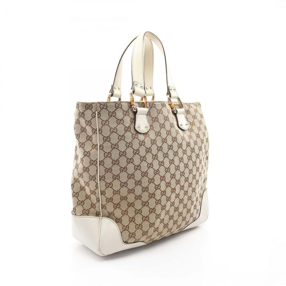 GUCCI Cream Leather Bamboo Tote Bag - Picture 2 of 10